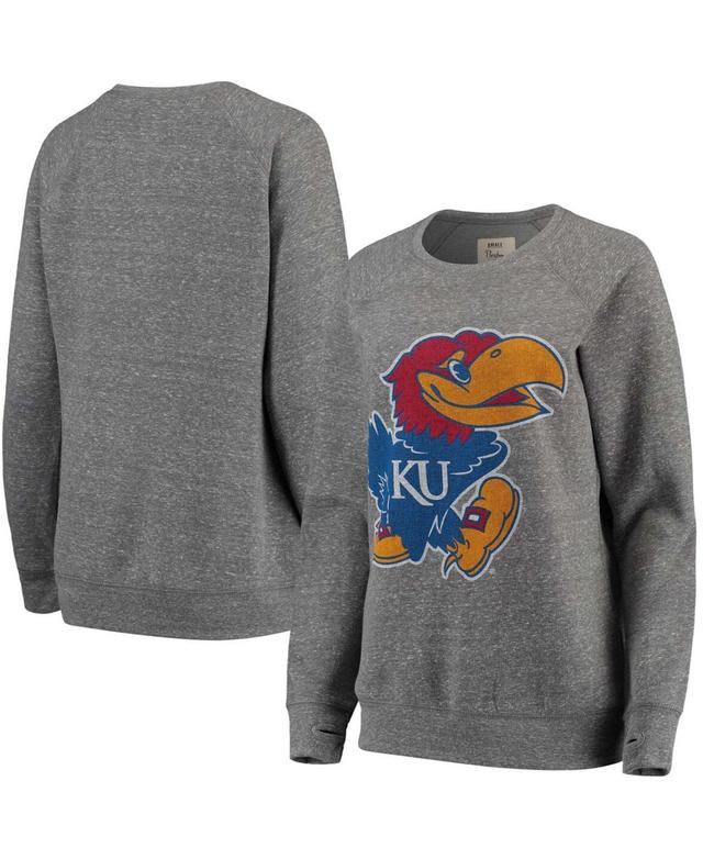 Womens Pressbox Heathered Gray Kansas Jayhawks Big Team Logo Knobi Fleece Tri-Blend Crew Neck Sweatshirt Product Image