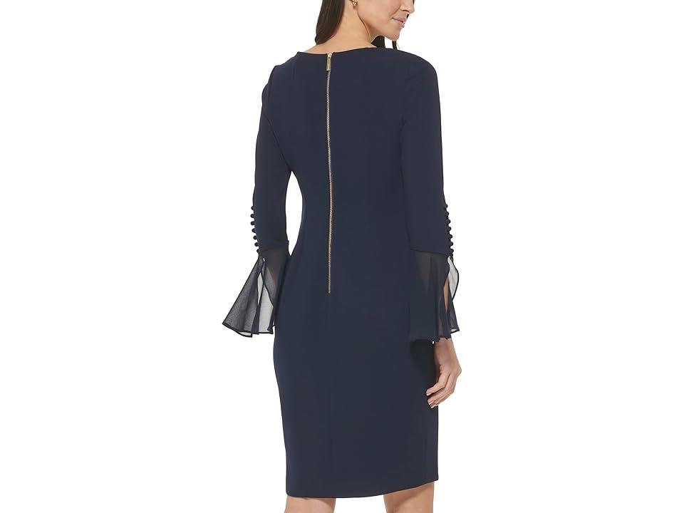 Calvin Klein Chiffon Long Sheer Bell Sleeve Round Neck Sheath Dress Product Image