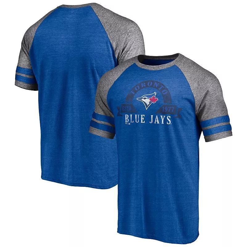 Mens Fanatics Branded Heather Royal Toronto Blue Jays Utility Two-Stripe Raglan Tri-Blend T-Shirt Product Image