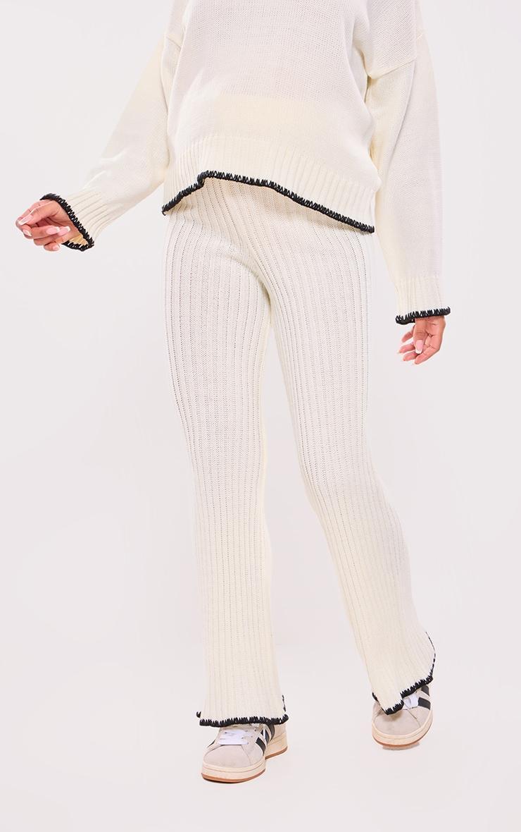 Maternity Cream Contrast Trim Knit Flares Product Image