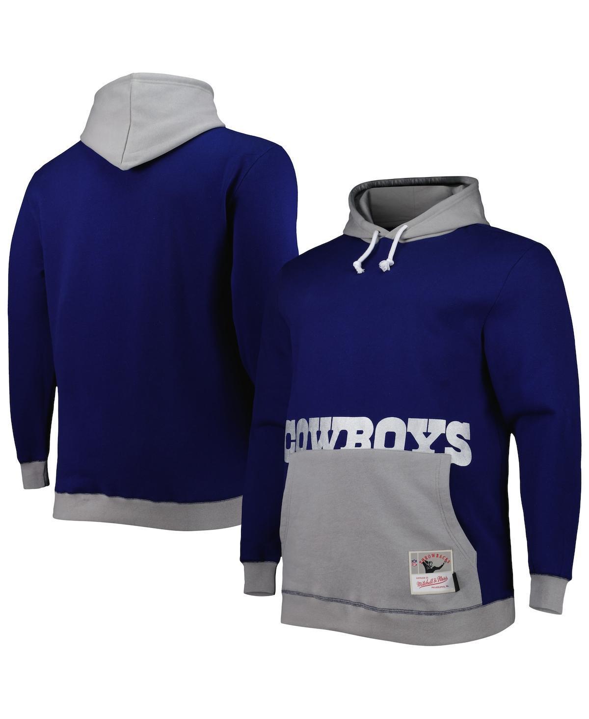 Mens Mitchell & Ness /Silver Dallas Cowboys Big & Tall Big Face Pullover Hoodie Blue Product Image