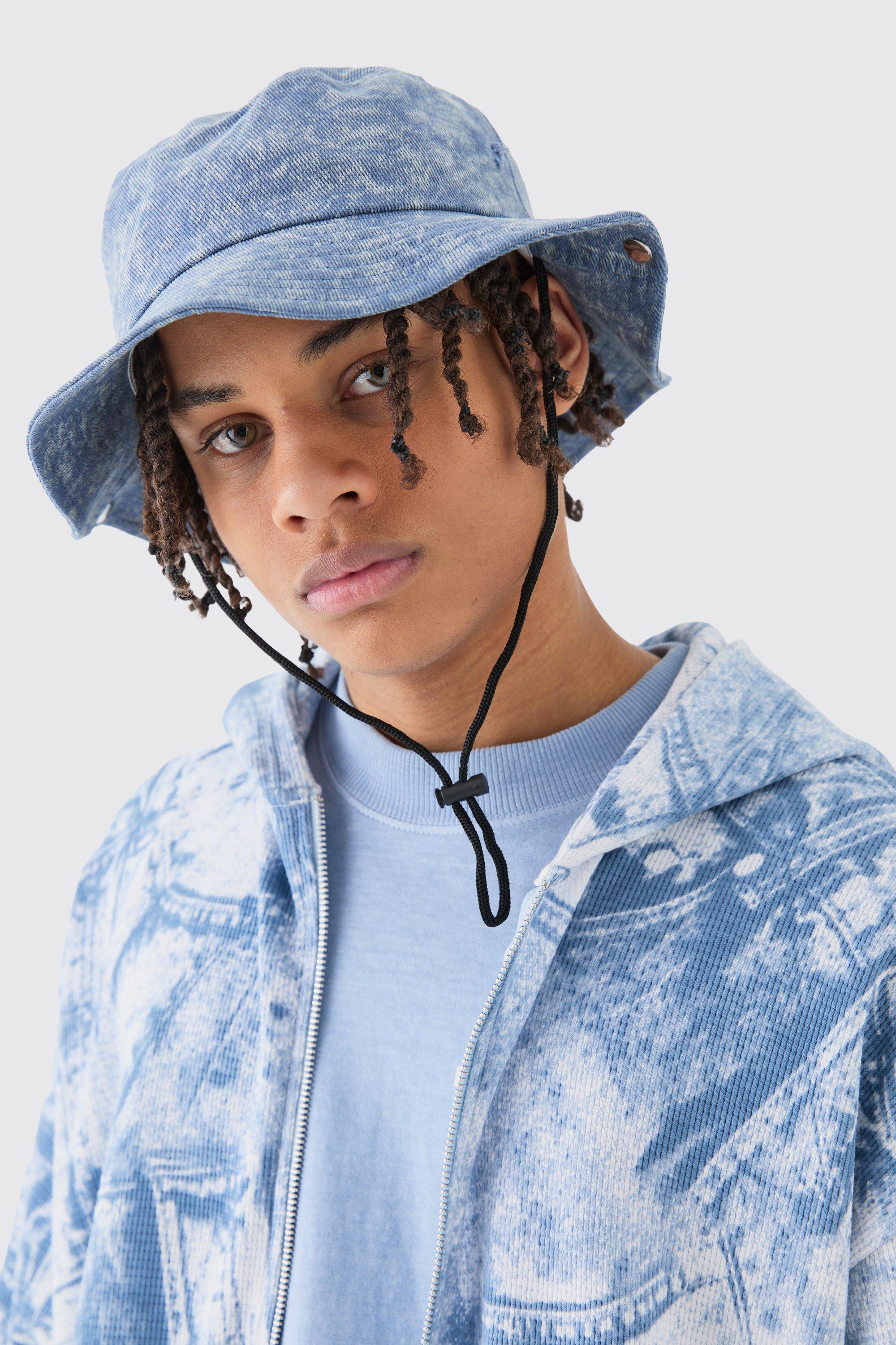 Denim Bucket Hat In Blue | boohooMAN USA Product Image