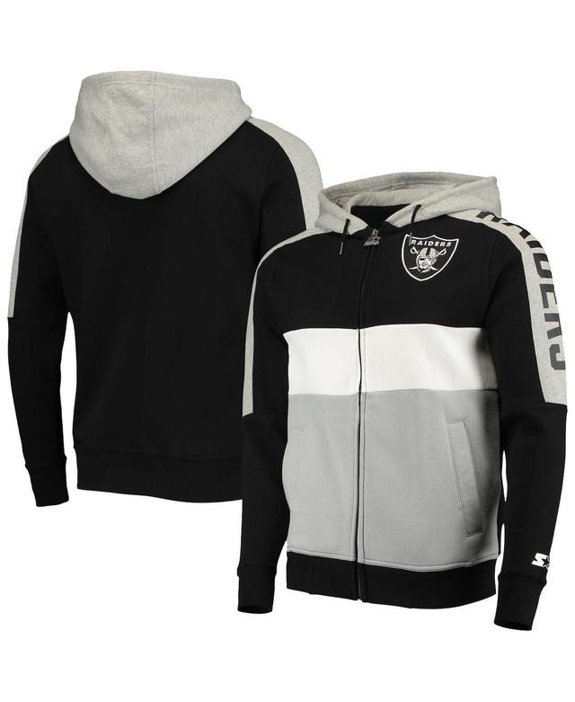 Mens Starter Black and Silver Las Vegas Raiders Playoffs Color Block Full-Zip Hoodie - Black Product Image