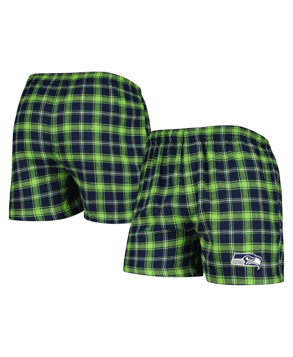 Mens Concepts Sport College /Neon Green Seattle Seahawks Ledger Flannel Boxers Blue Product Image