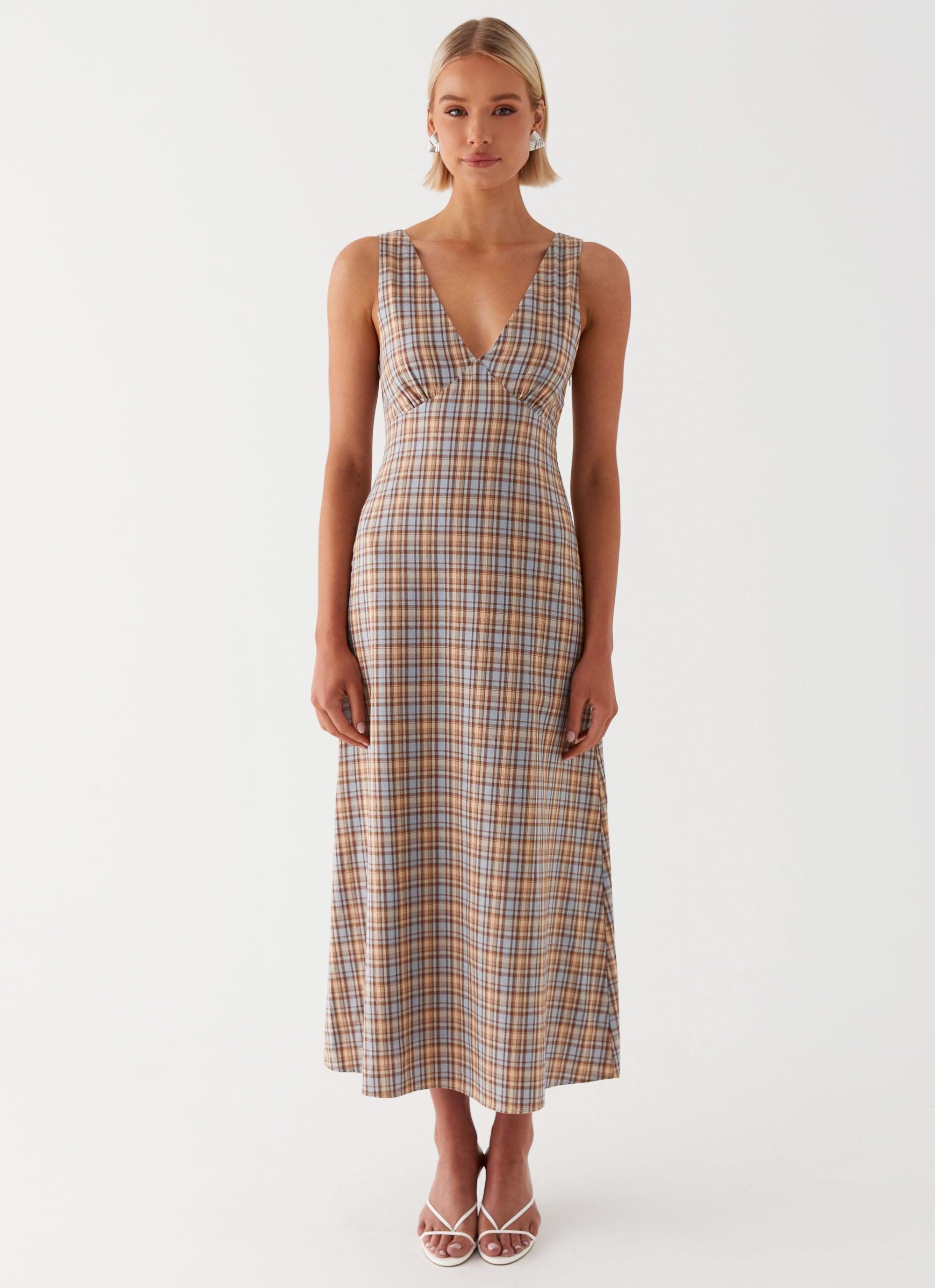 Daphny Gathered Bust Midi Dress - Check Product Image