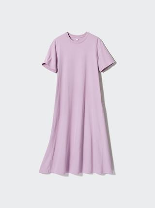 Womens Airism Cotton Short Sleeve T-Shirt Dress with Quick-Drying Purple XL UNIQLO US Product Image