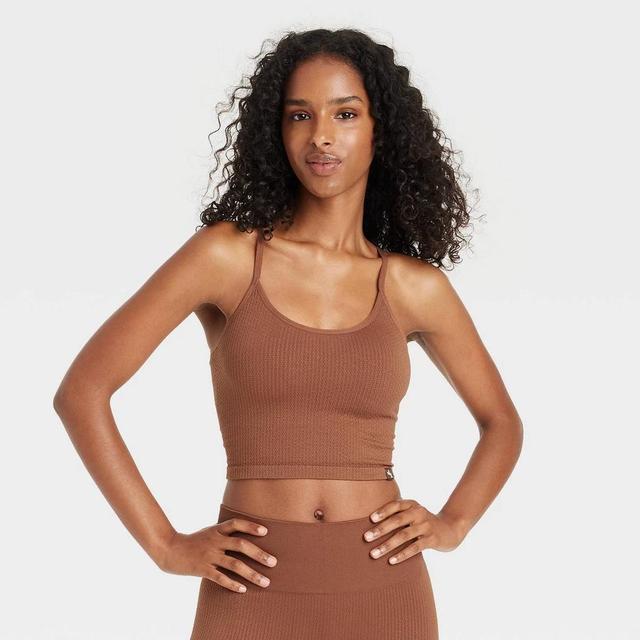 Womens Seamless Textured Cropped Support Tank Top - JoyLab Brown L Product Image