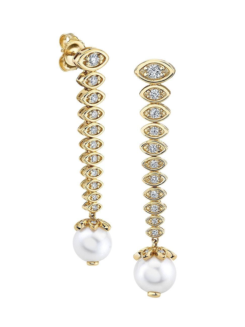 Womens 14K Gold & Diamond Graduated Marquis Eye Bead Earrings Product Image