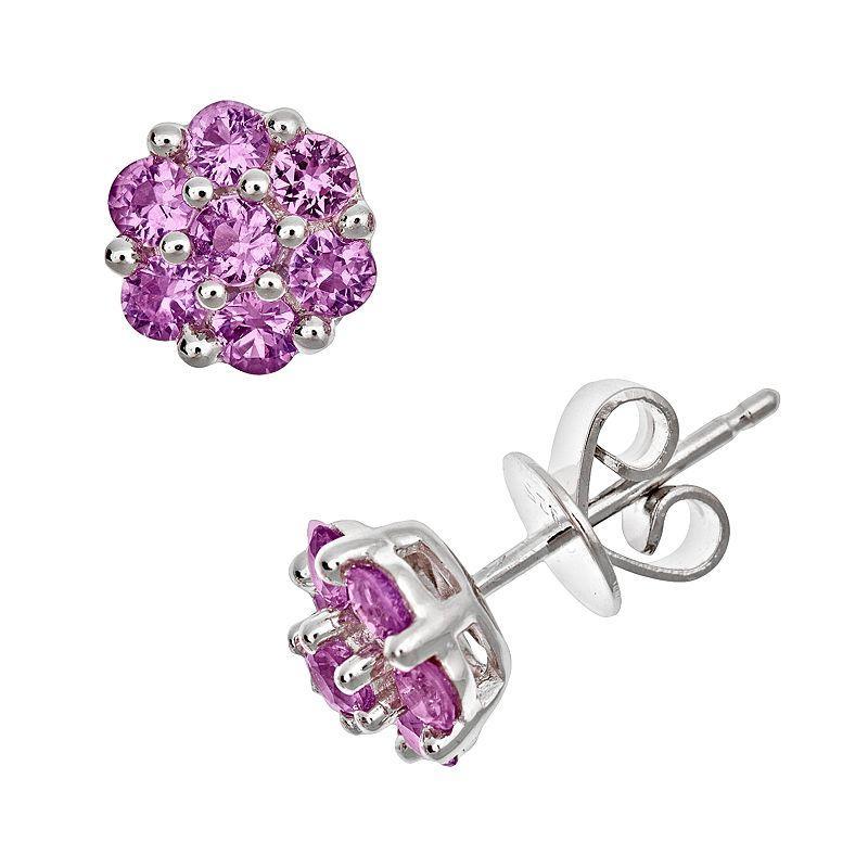 Celebration Gems Sterling Silver Pink Sapphire Cluster Stud Earrings, Womens, Multicolor Product Image