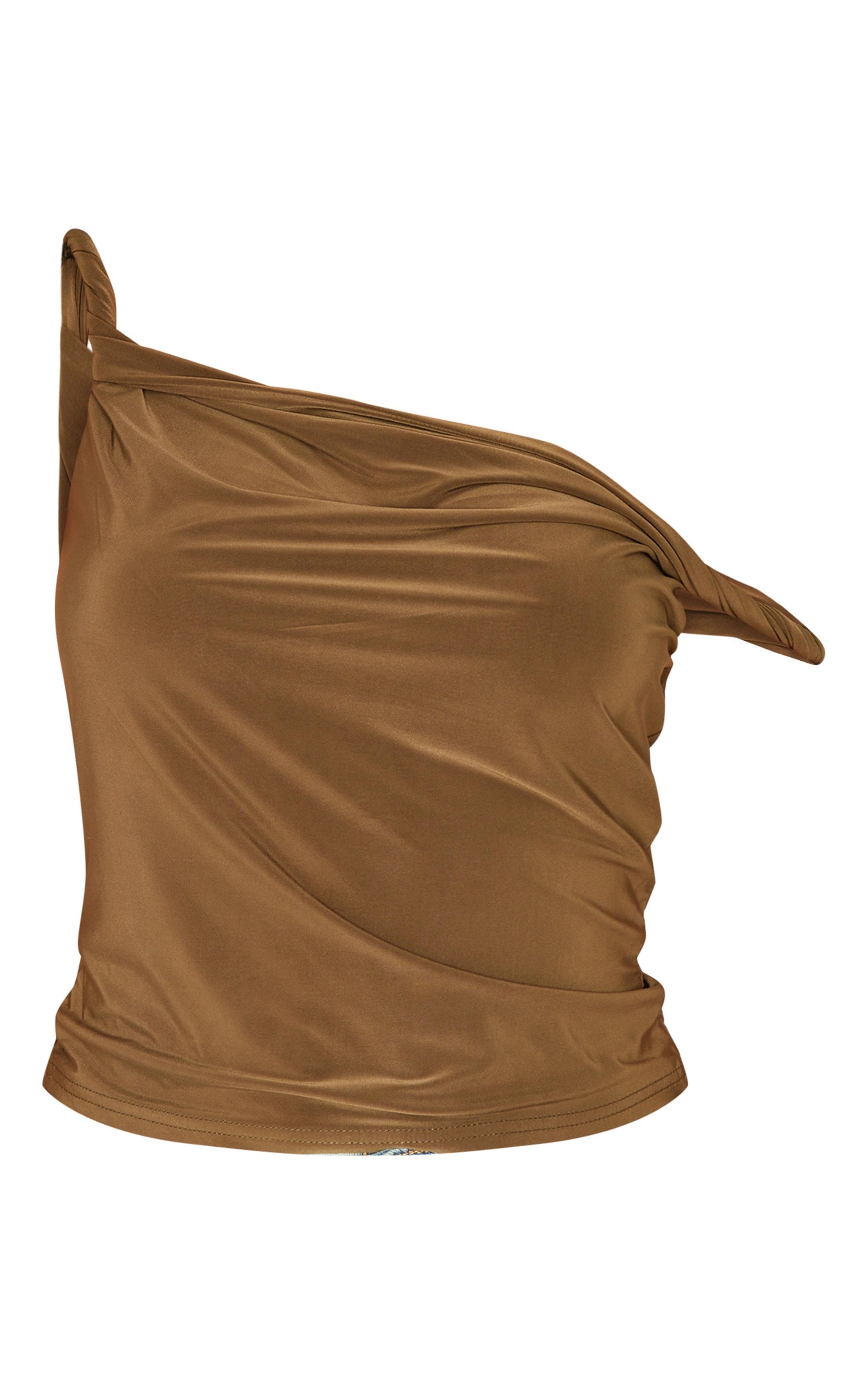 Olive Slinky Twist Arm Cowl Long Top Product Image