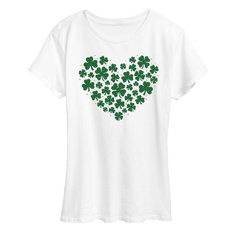 Womens Leopard Print Shamrock Heart Graphic Tee Product Image