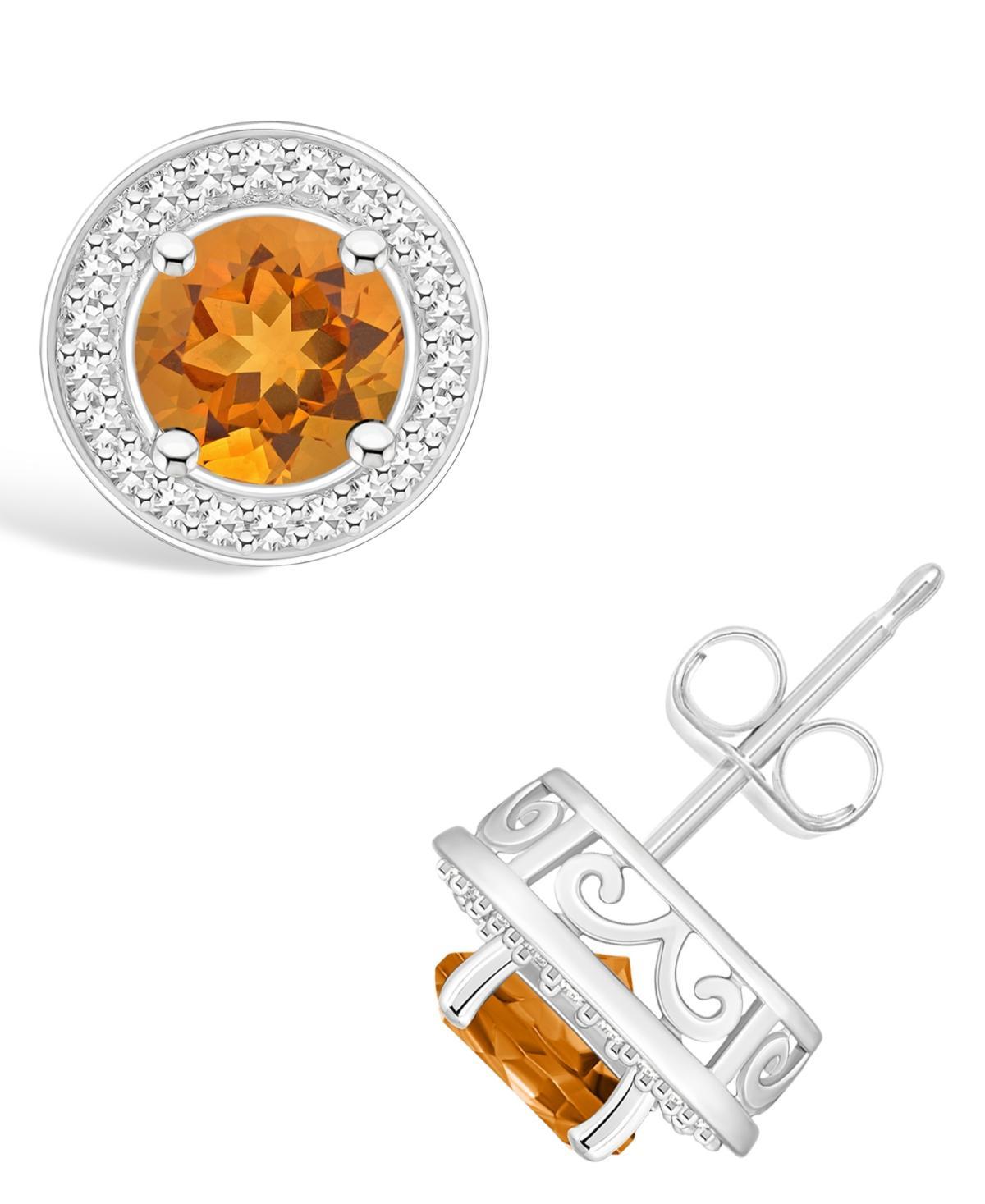 Celebration Gems Sterling Silver Round Gemstone & 1/5 Carat T.W. Diamond Halo Stud Earrings, Womens, Citrine Product Image