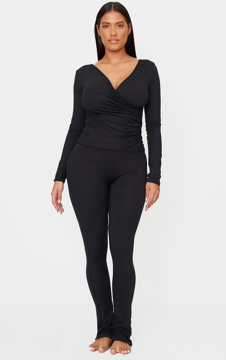 Shape Black Sculpt Long Sleeve Wrap Front Top Product Image