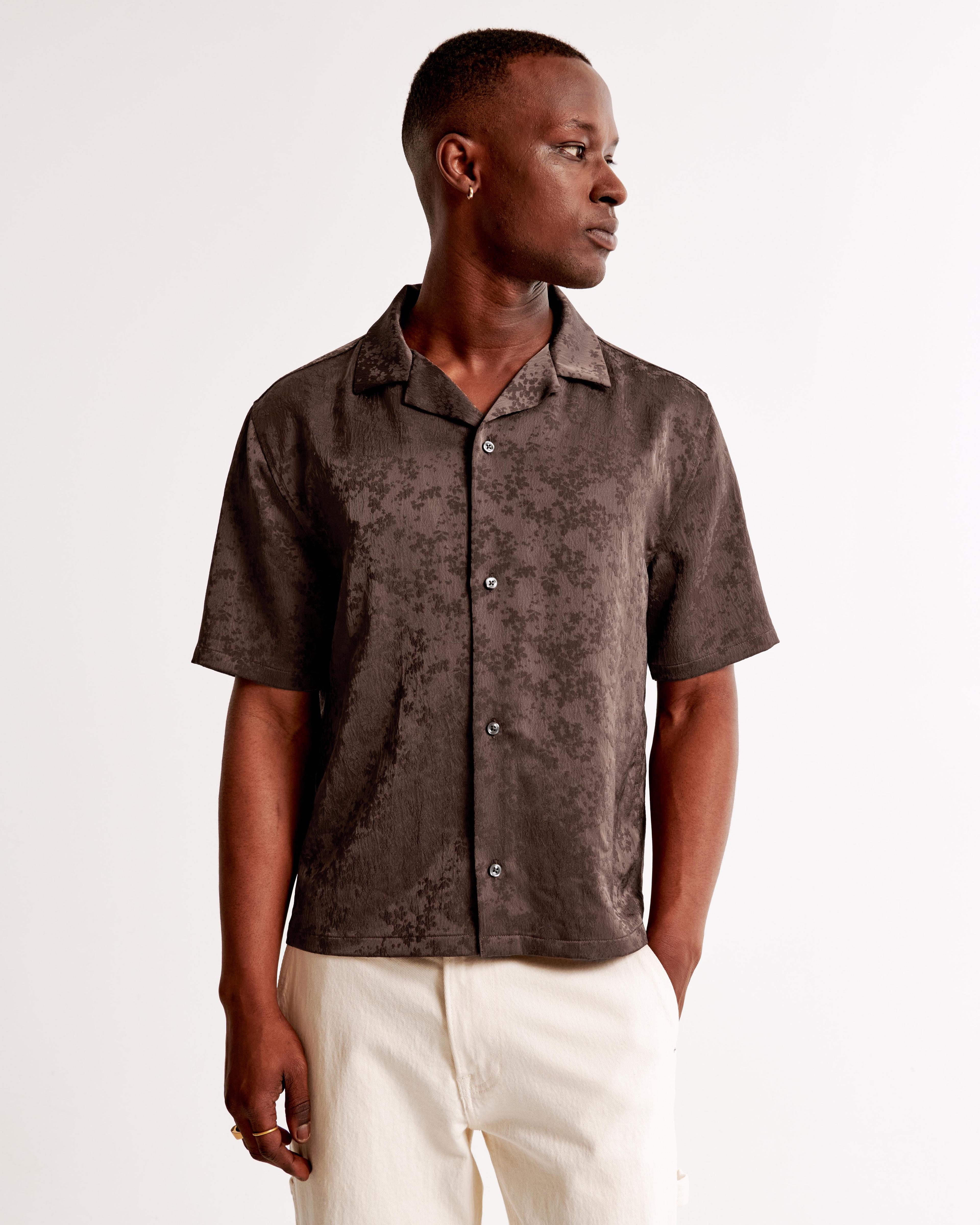 Camp Collar Cropped Jacquard Shirt Product Image