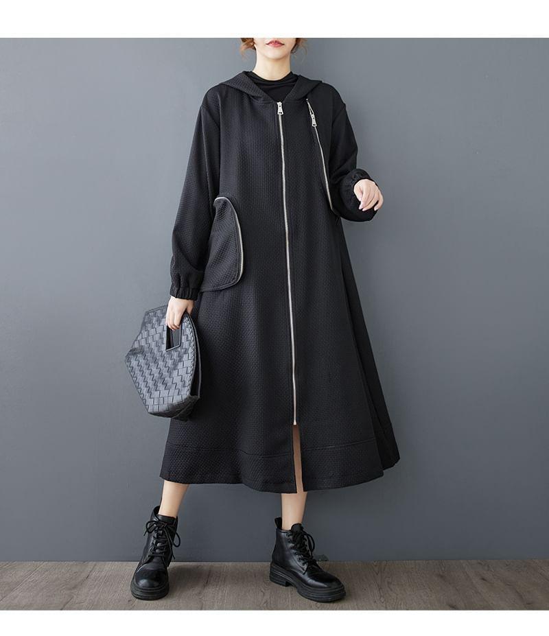 Plain Panel Hood Midi Zip Jacket Product Image