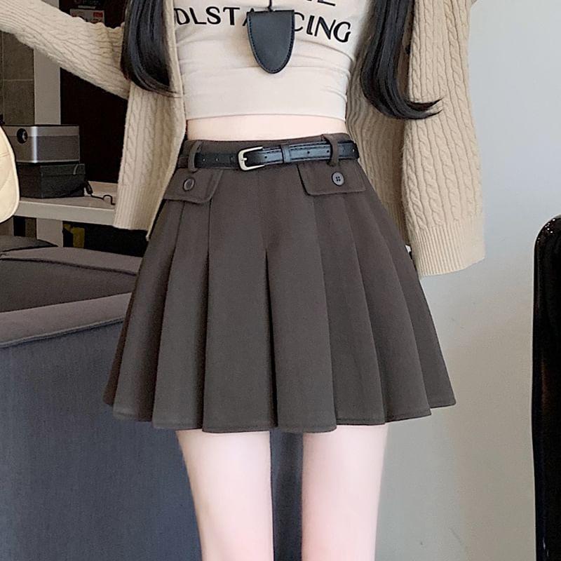 High Rise Plain Mini Pleated Skirt Product Image