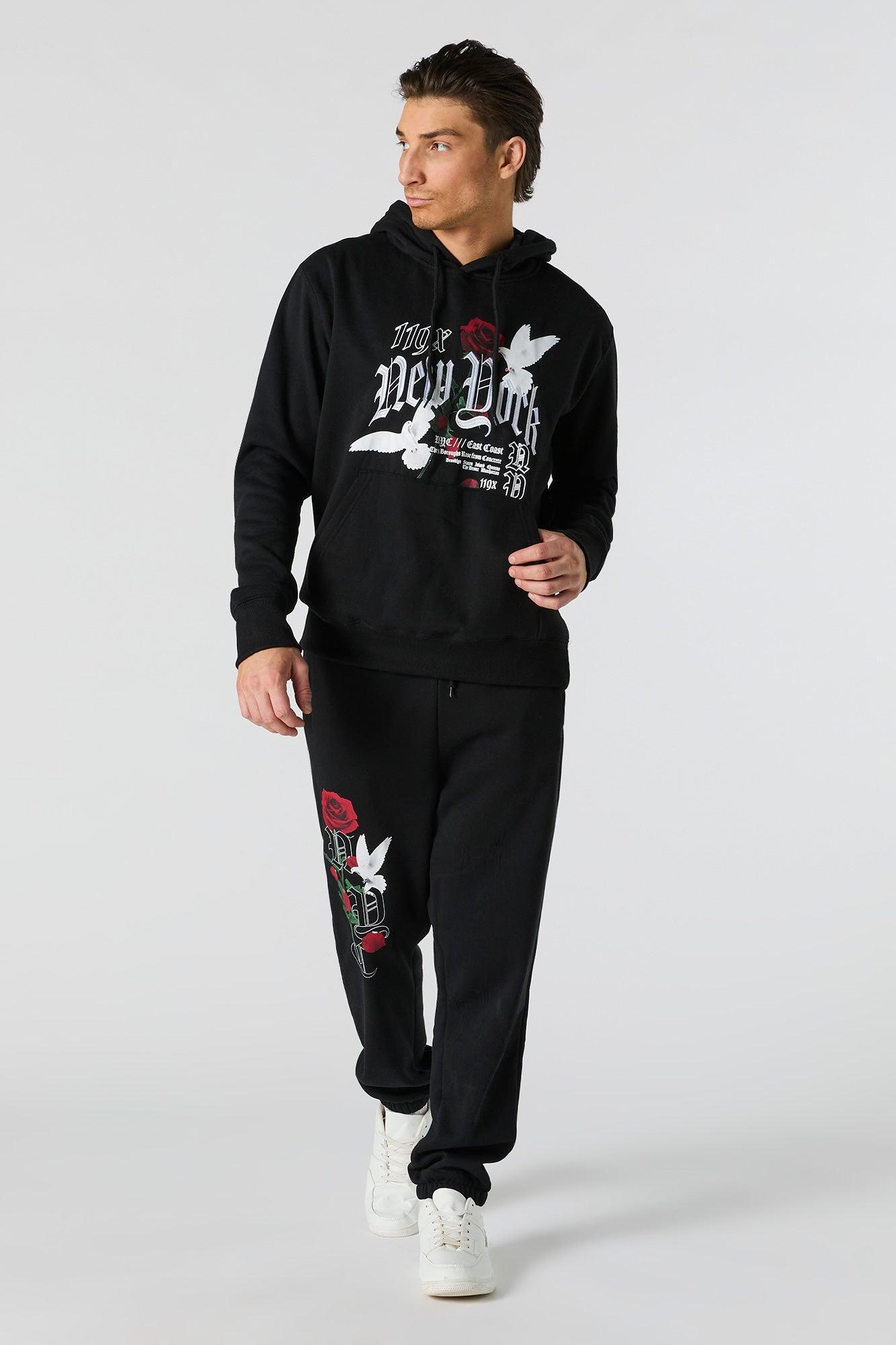 New York Doves Embroidered Fleece Hoodie Male Product Image