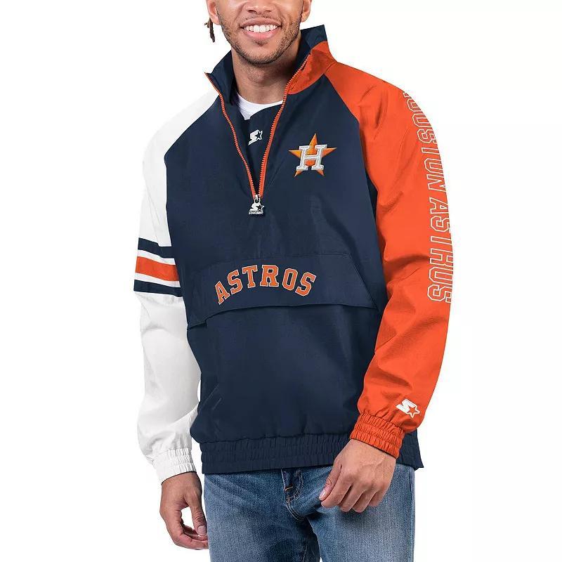 Mens Starter /Orange Houston Astros Elite Raglan Half-Zip Jacket Blue Product Image