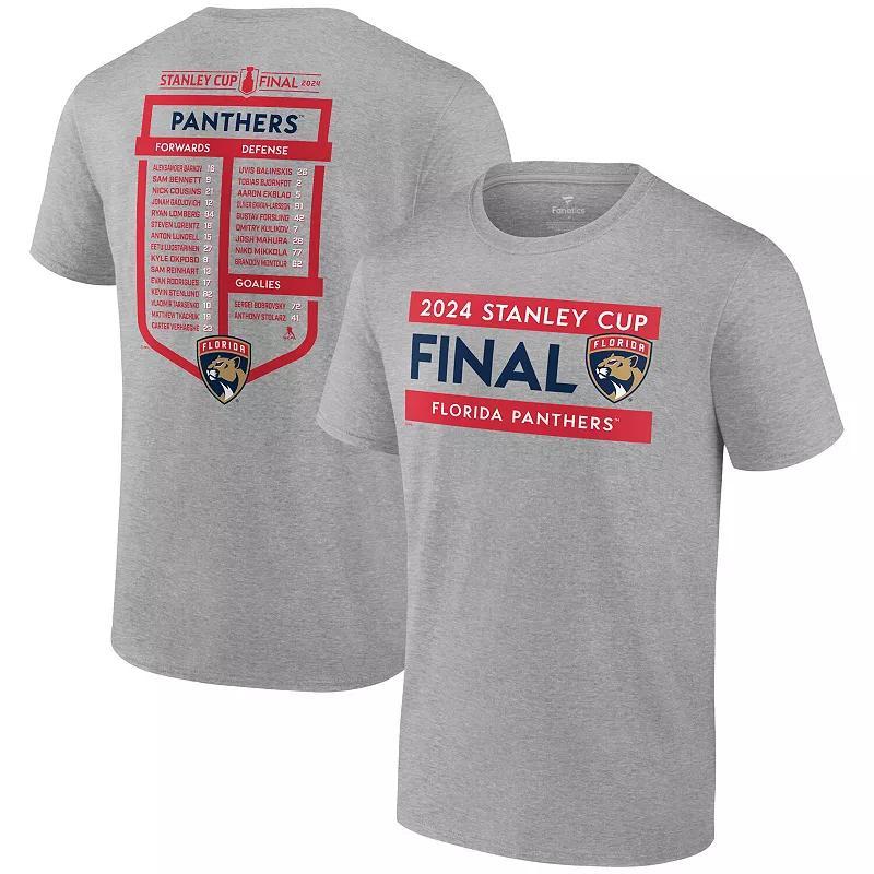 Mens Fanatics Heather Gray Florida Panthers 2024 Stanley Cup Final Big & Tall Roster T-Shirt Product Image