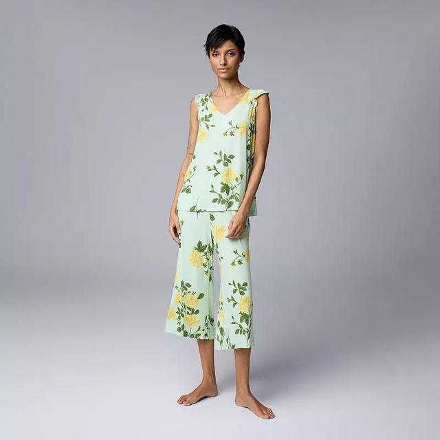 Womens Simply Vera Vera Wang Pajama Tank And Pajama Culotte Pants Sleep Set Green Floral Product Image