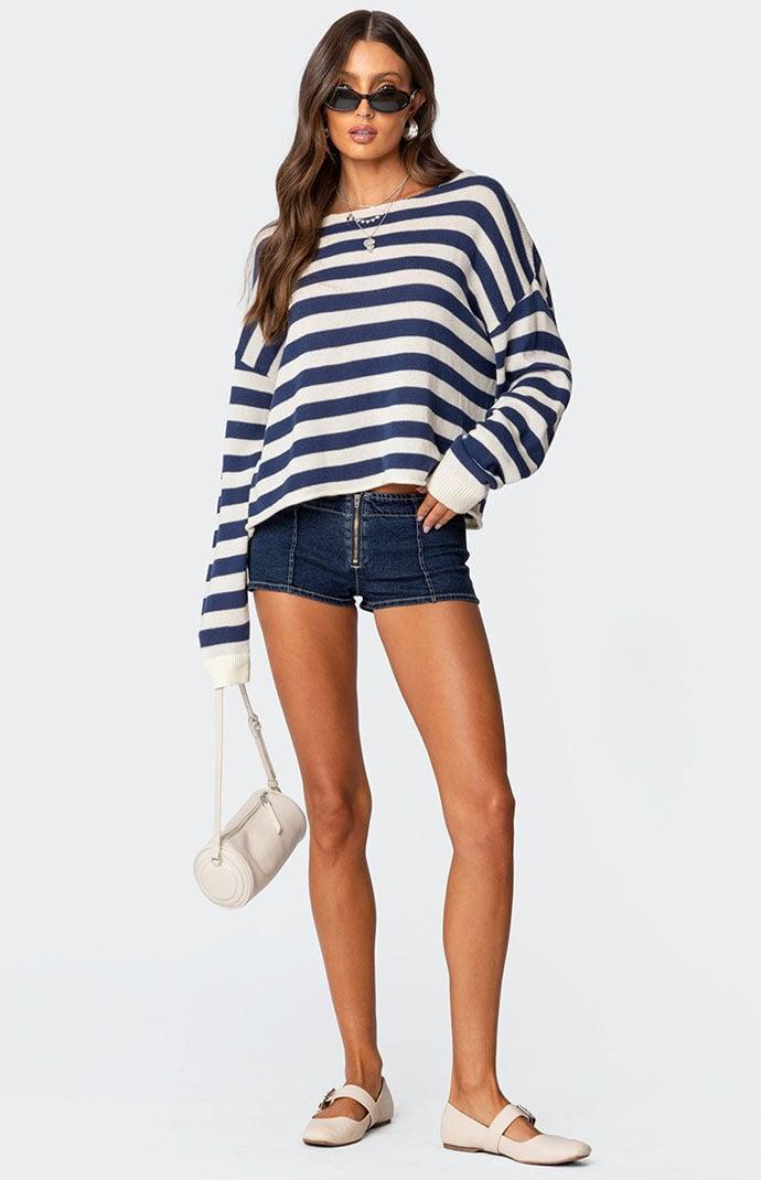 Edikted Women's Anney Oversized Striped Sweater in Off White/Blue - Product Image