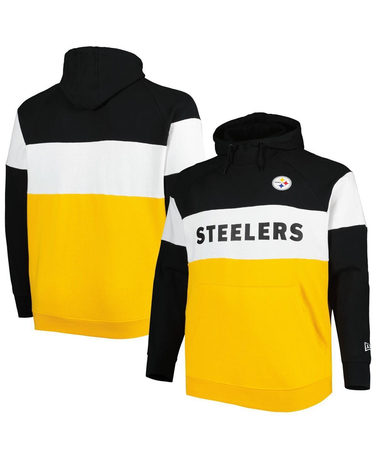 Mens New Era /Black Pittsburgh Steelers Big & Tall Current Colorblock Raglan Fleece Pullover Hoodie Product Image