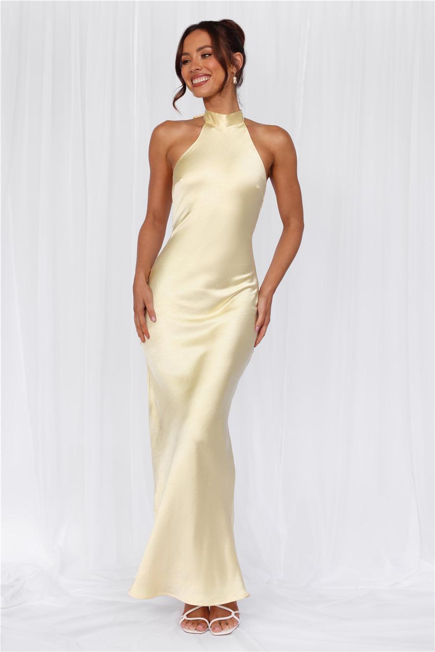 HELLO MOLLY The Cleo Halter Satin Maxi Dress Yellow Product Image