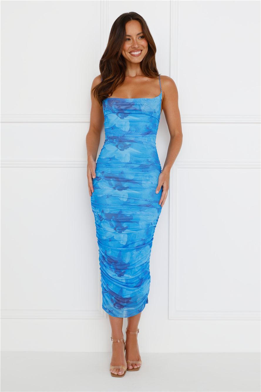 Highlight Shadows Mesh Midi Dress Blue Product Image