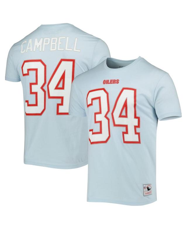 Mens Mitchell & Ness Earl Campbell Light Blue Houston Oilers Retired Player Logo Name & Number T-Shirt Product Image