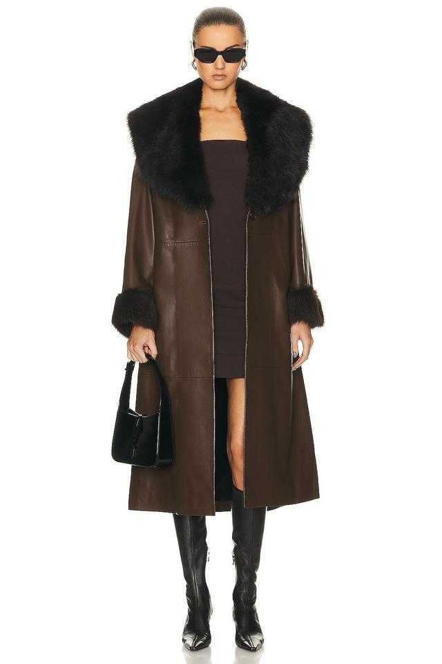 NOUR HAMMOUR Freja Relaxed Belted Trench Coat in Brown Product Image