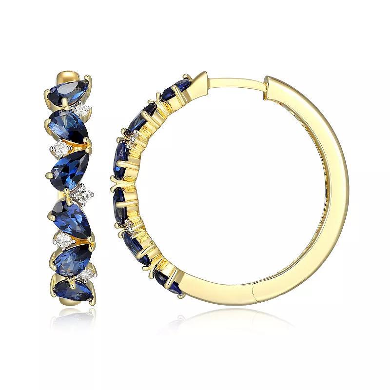 18k Yellow Gold Over Sterling Silver 1/6 Carat T.W. Lab-Grown Diamond and Lab-Created Sapphire Huggie Hoop Earrings, Womens, Gold Tone Product Image