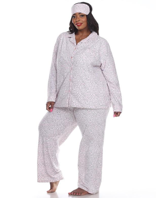 White Mark Womens Plus V-Neck Long Sleeve 3-pc. Pant Pajama Set, 3x Product Image