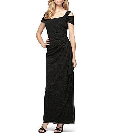 Alex Evenings Cold Shoulder Ruffle Glitter Evening Gown Product Image