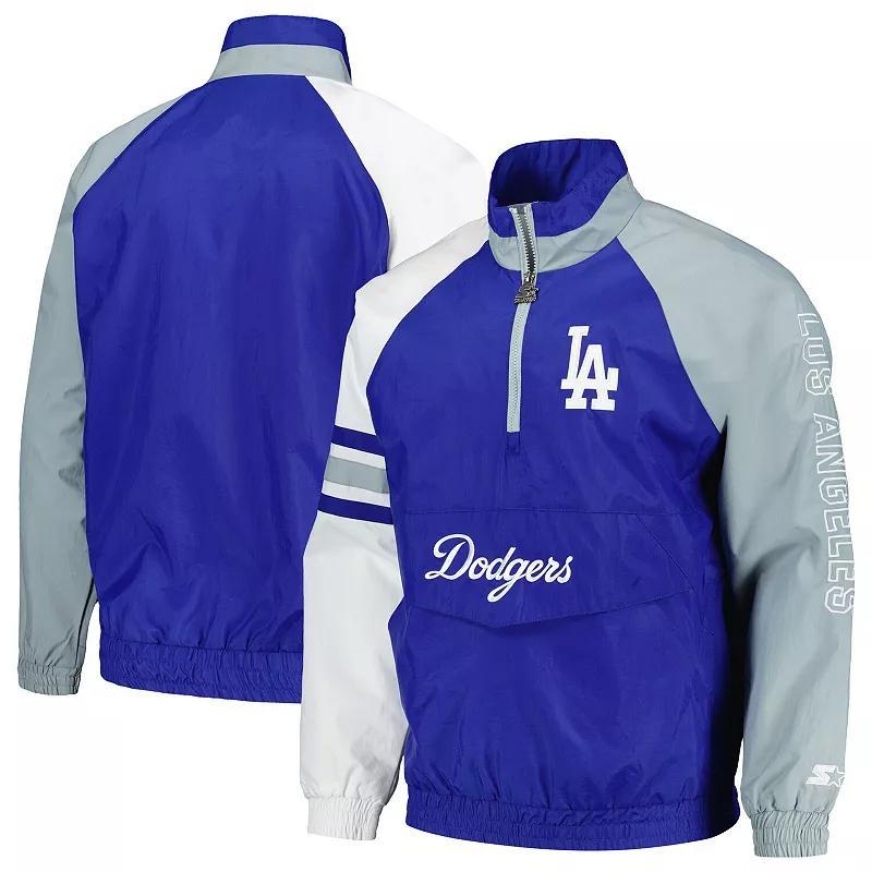 Mens Starter Royal/Gray Los Angeles Dodgers Elite Raglan Half-Zip Jacket Product Image