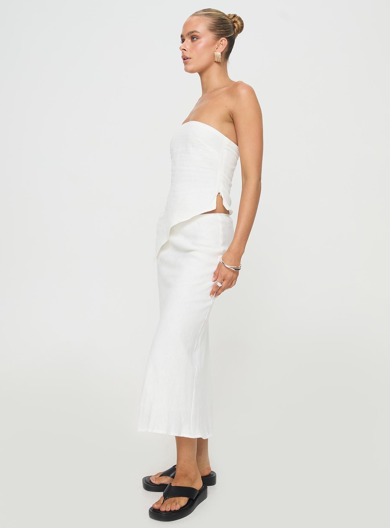 Ermias Linen Blend Midi Skirt White Product Image