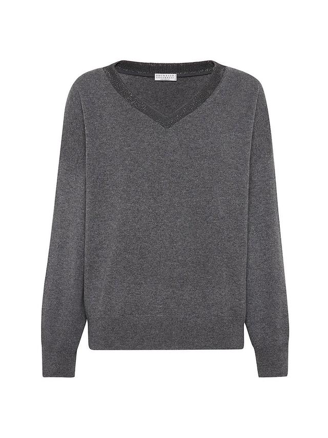 Womens Cashmere Sweater with Precious Ribbed Neckline Product Image