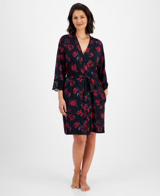 I.n.c. International Concepts Womens Lace-Trim Modal Knit Wrap Robe, Created for Macys Product Image