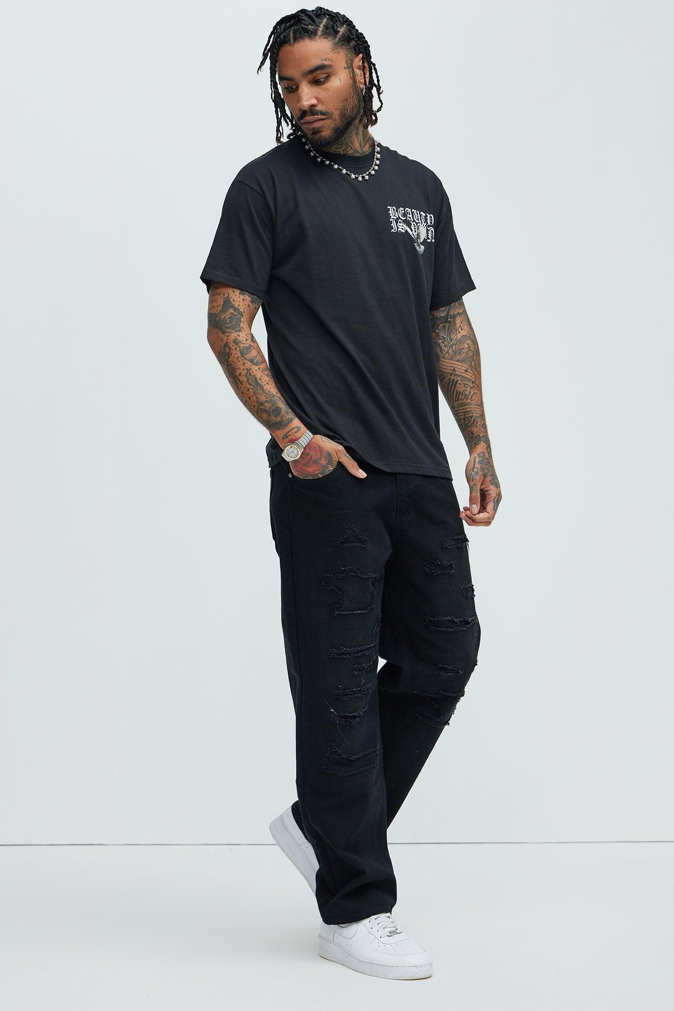 Centola Straight Repaired Pants - Black Product Image