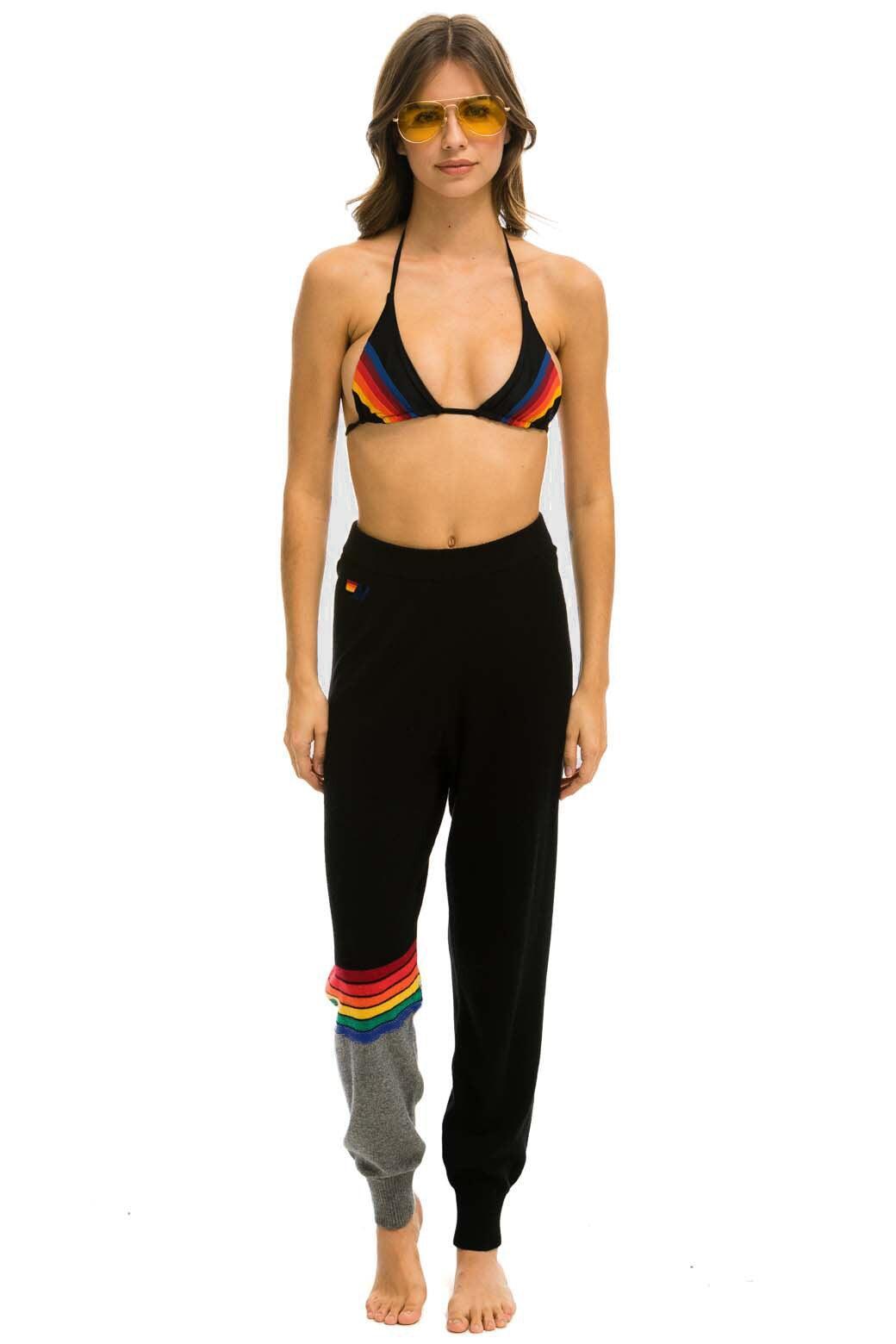 RAINBOW STRIPE CASHMERE LIGHT SWEATER PANT	- BLACK // CHARCOAL Female Product Image