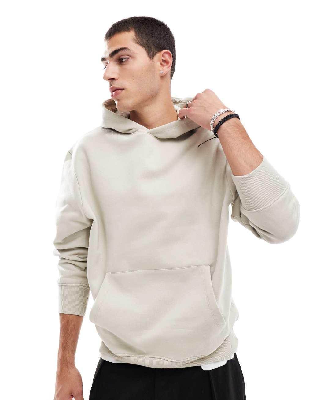 ASOS DESIGN premium heavyweight oversized hoodie in beige Product Image