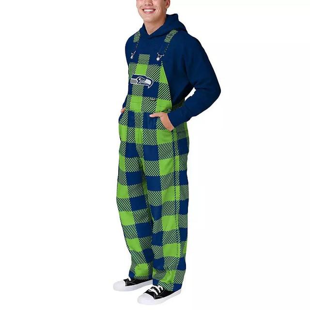 Mens FOCO Seattle Seahawks Big Logo Plaid Overalls Blue Product Image