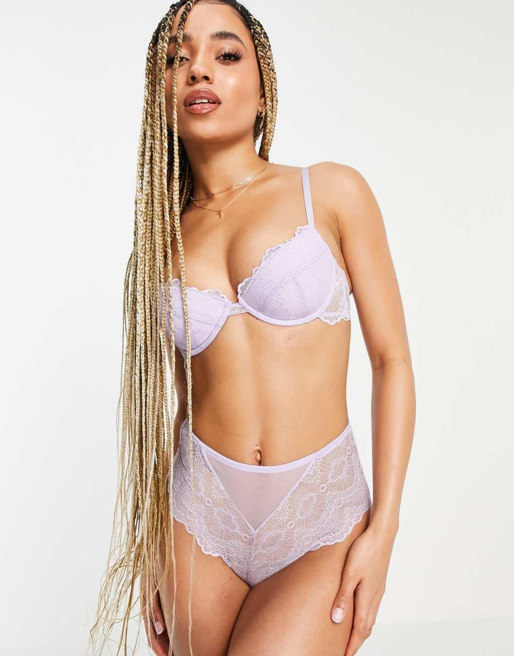 ASOS DESIGN Rosie lace high waist panties in lilac Product Image