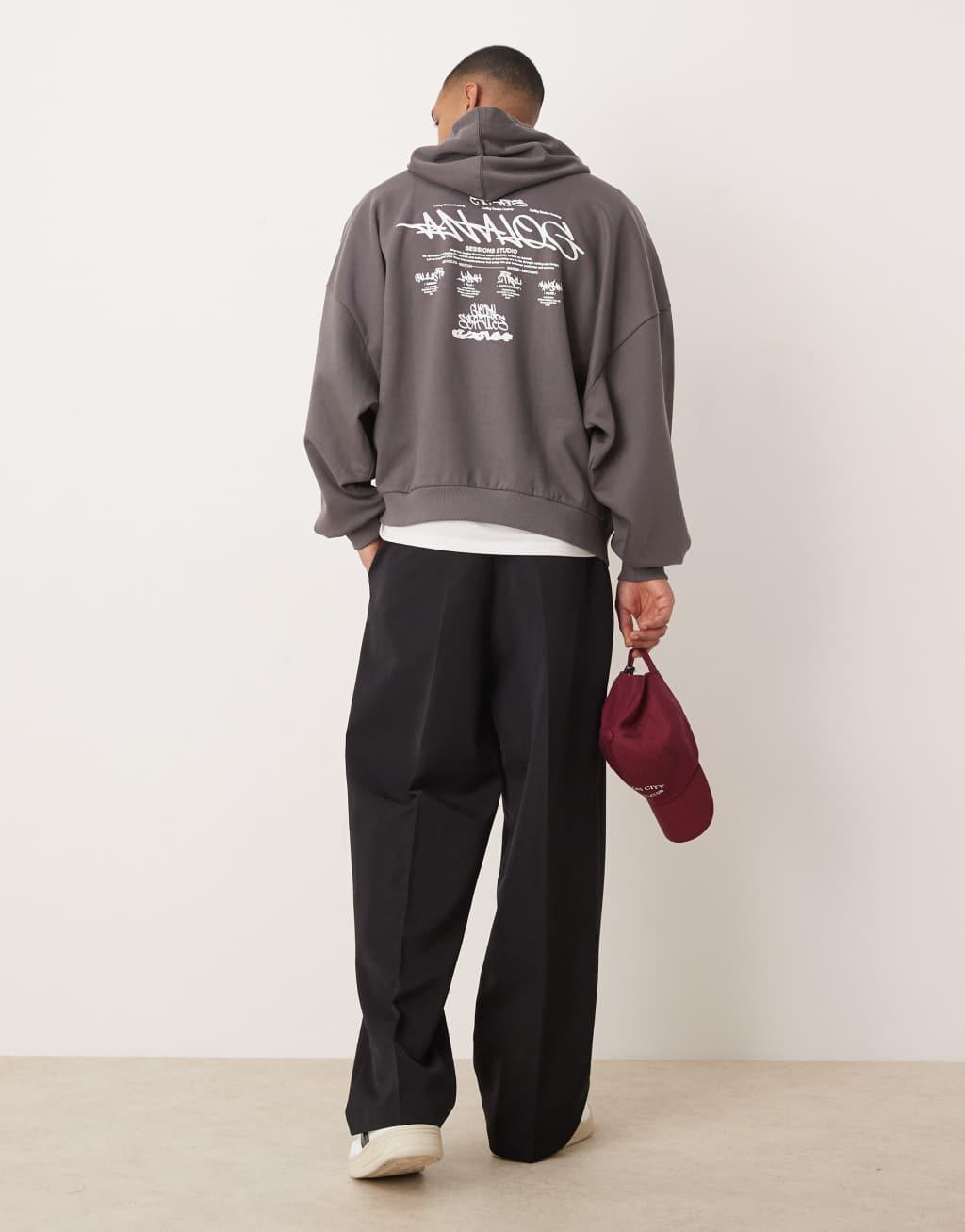 ASOS DESIGN extreme oversized hoodie with back text print in charcoal Product Image