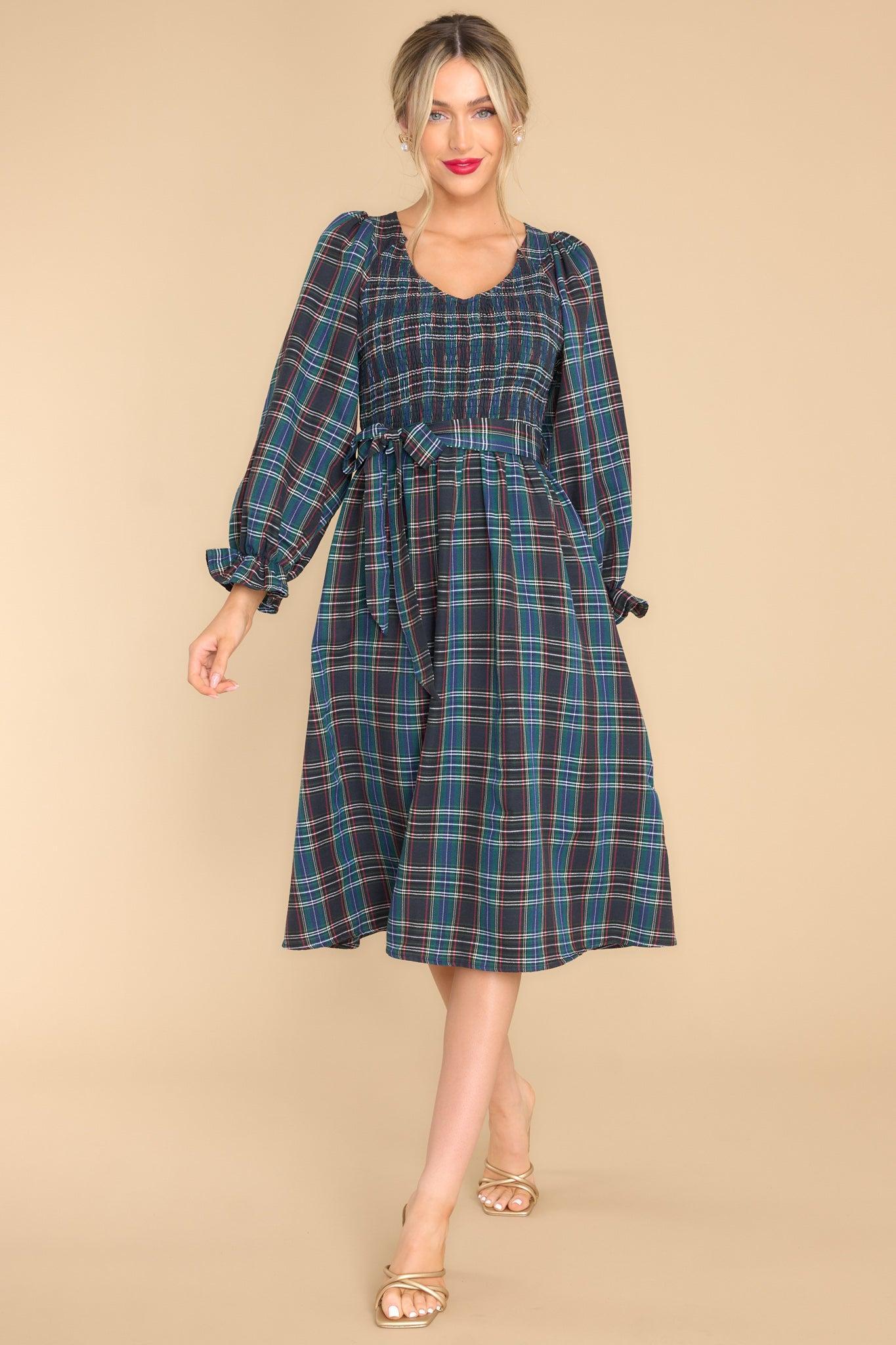 All Spruced Up Black Multi Plaid Midi Dress Product Image