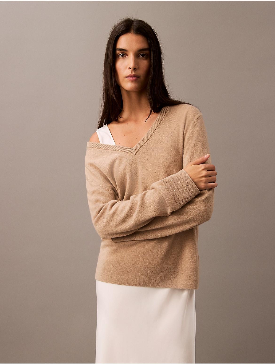 Calvin Klein Womens Cashmere V-Neck Sweater - Brown - XL product image