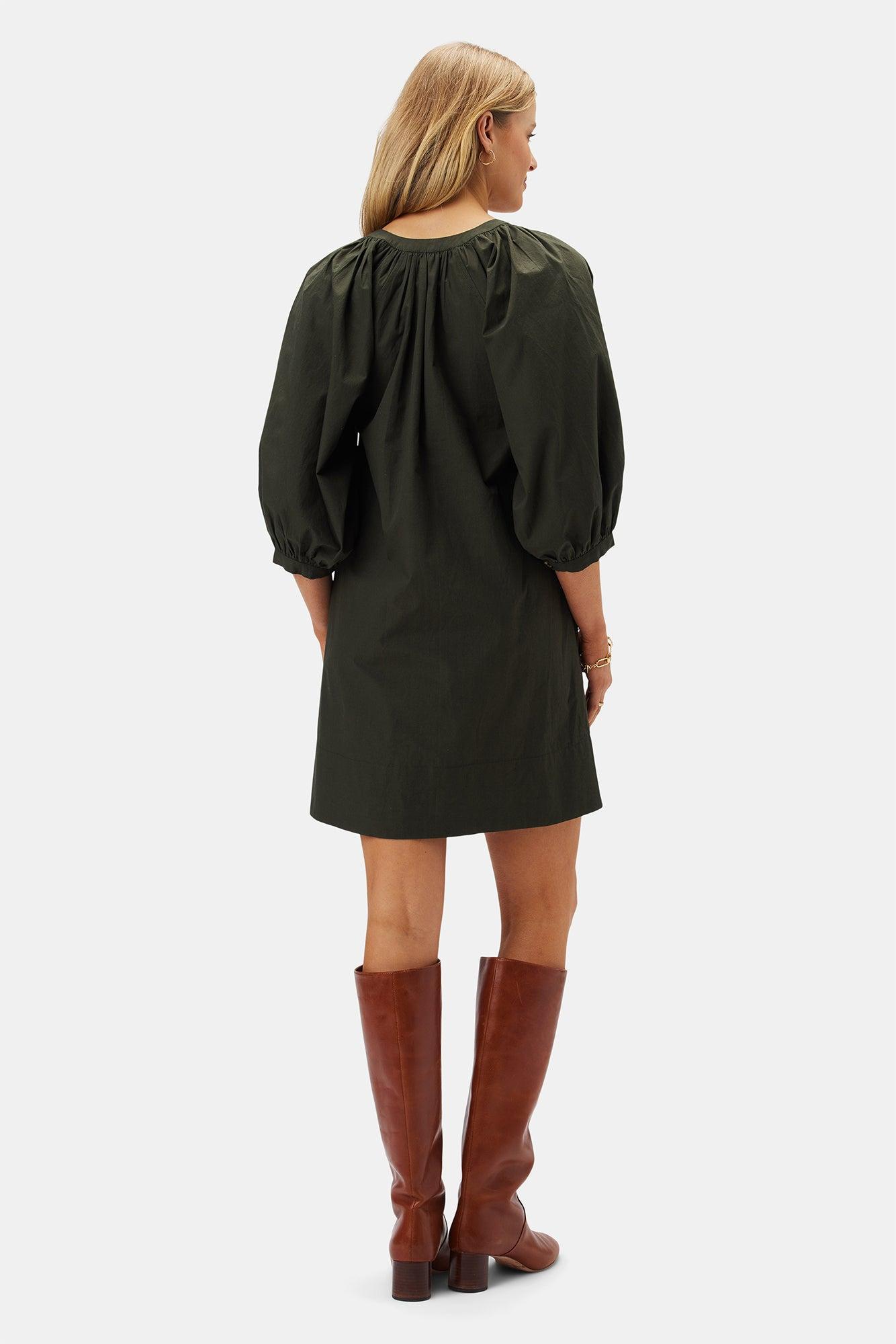 Esther Organic Cotton Poplin Dress - Olive Green Product Image