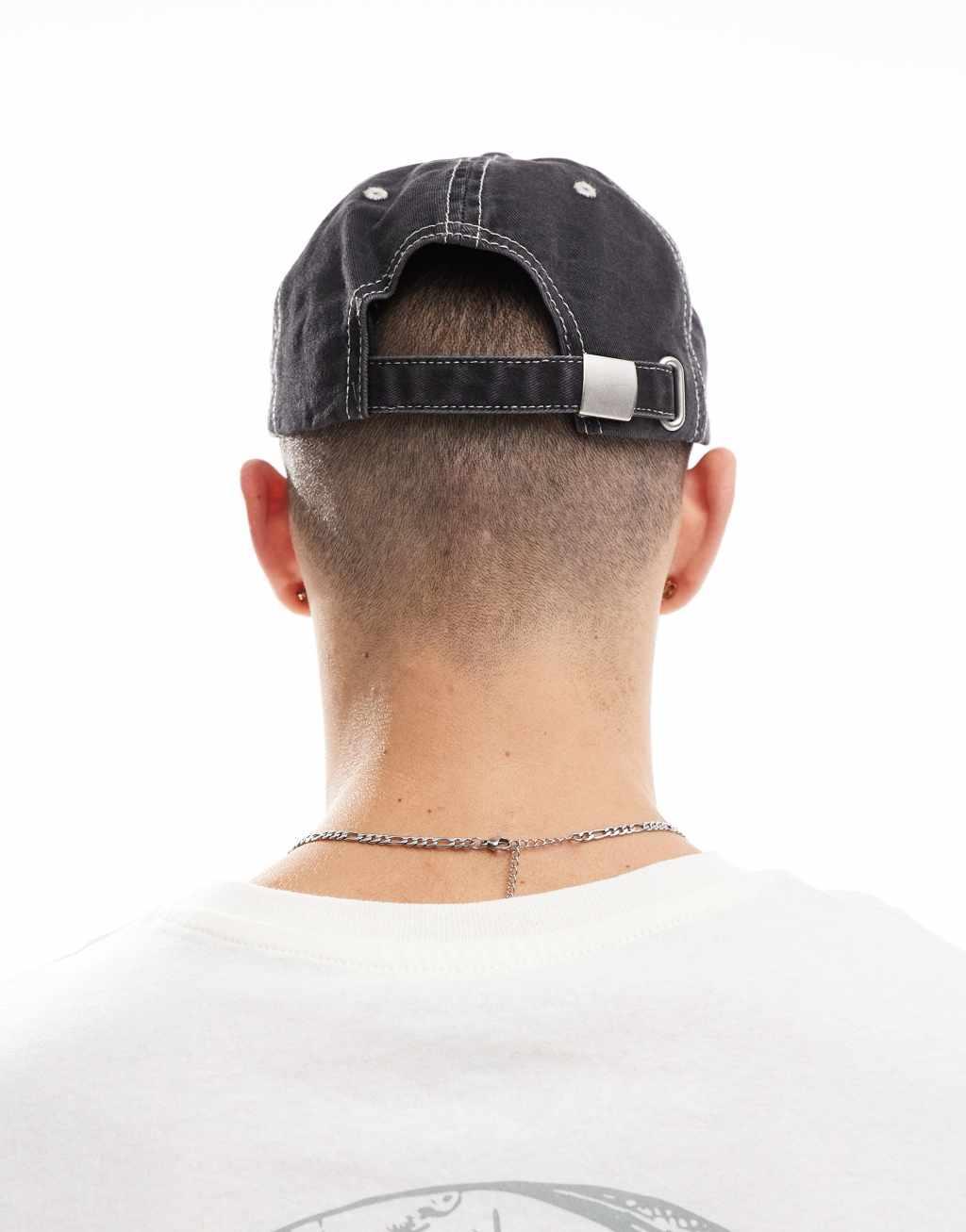 ASOS DESIGN soft cap with contrast stitch in washed black Product Image