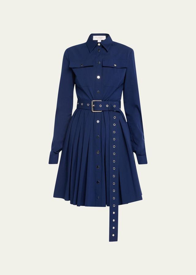 Michael Kors Collection Organic Cotton Stretch Poplin Belted Cargo Shirtdress Product Image