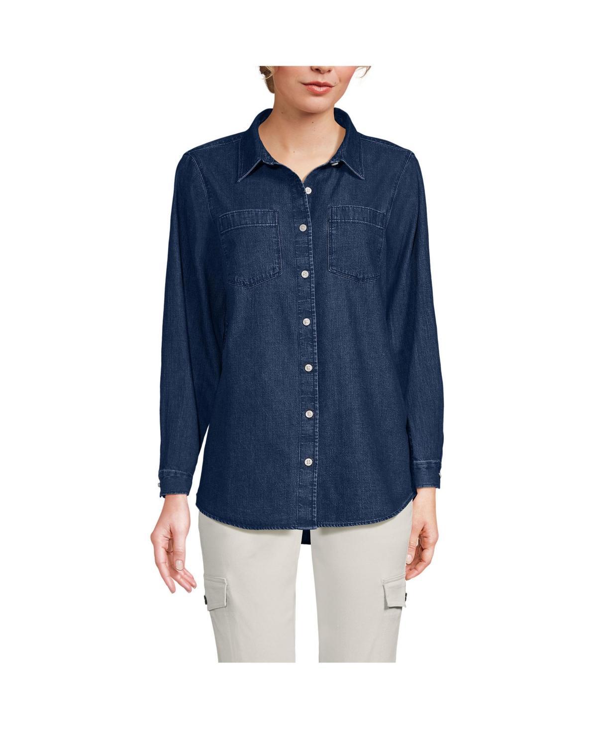 Lands End Womens Denim Button Front Shirt Product Image