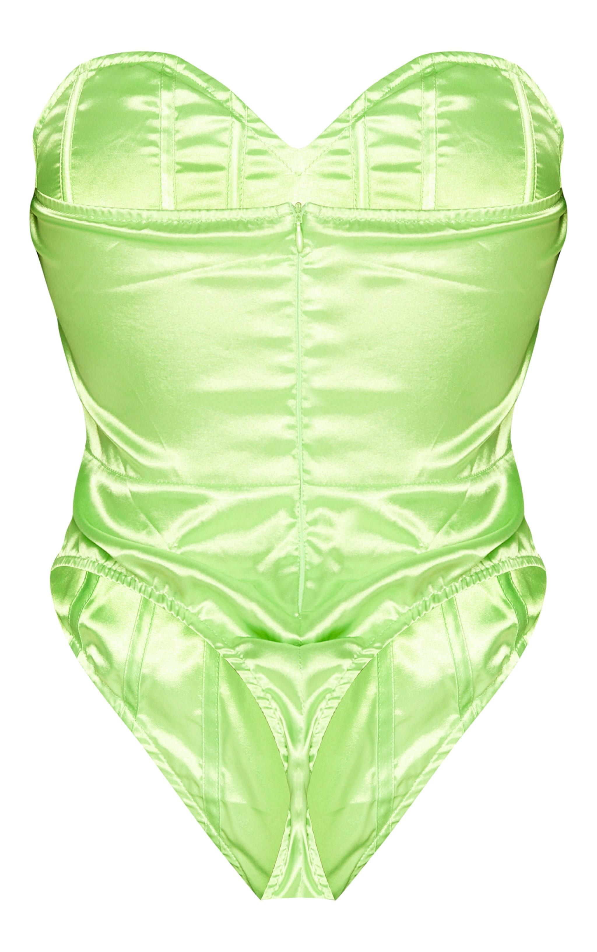 Shape Neon Lime Satin Bandeau Corset Bodysuit Product Image